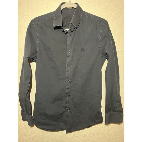 ROBERTO CAVALLI Mens Button Down Dress Shirt Black EUR 39 SZ M - Picture 1 of 3